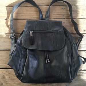 Black faux leather backpack